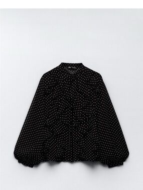 Zara Black Polka Dot Button-Down Blouse